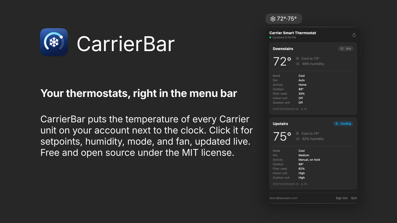 CarrierBar: Putting My Thermostats in the Menu Bar