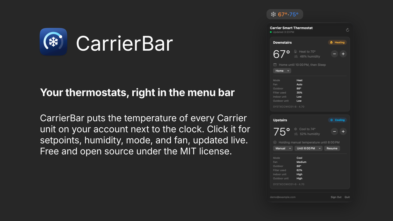 CarrierBar - Putting My Thermostats in the Menu Bar