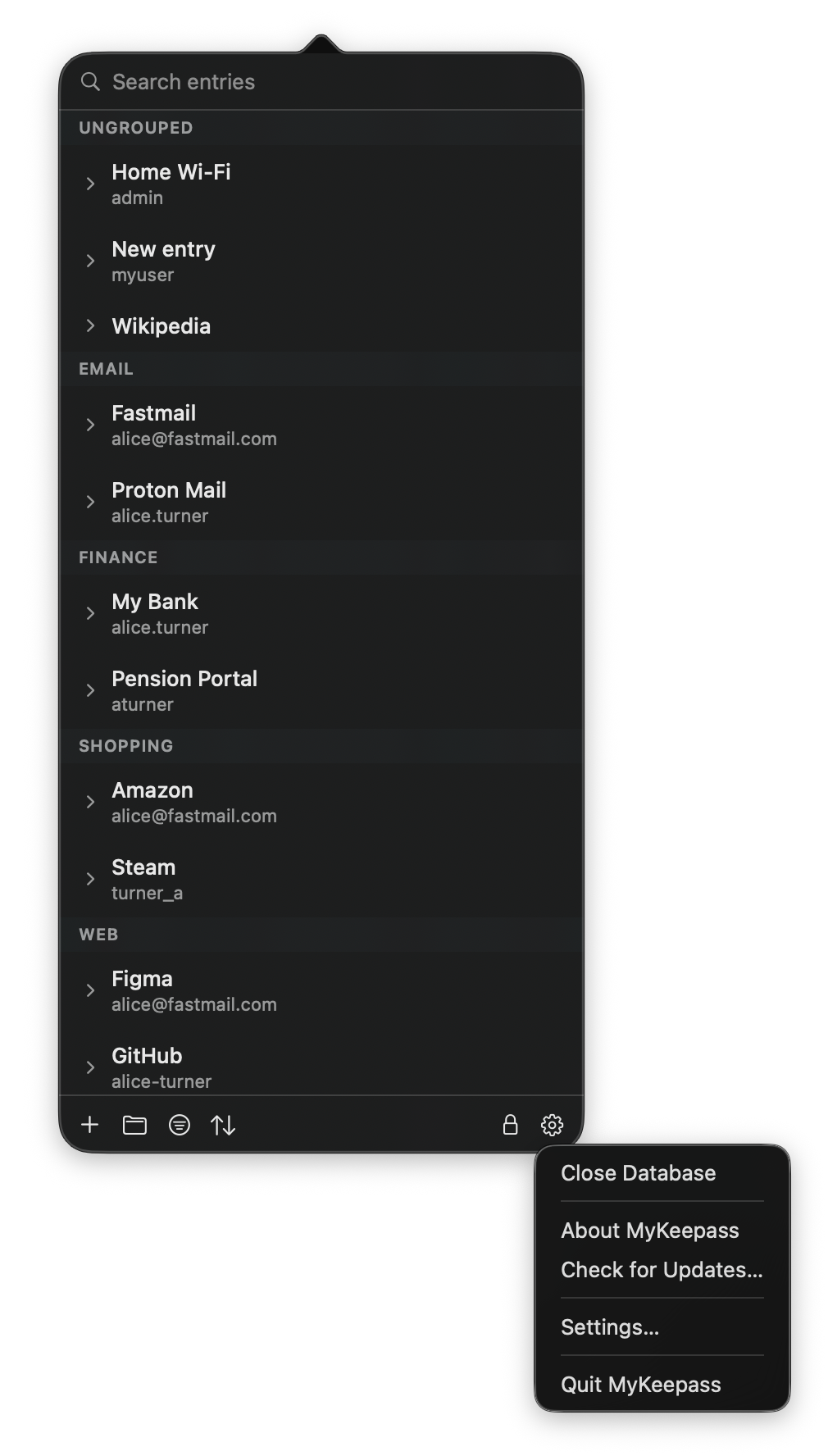 Show settings in MyKeepass