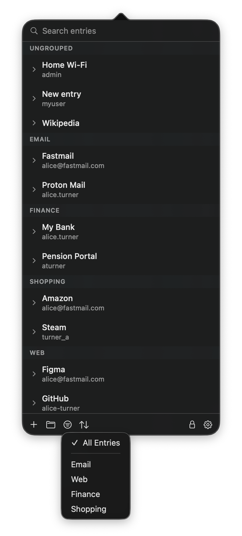 Select groups to show in MyKeepass